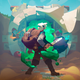 A shopkeeper stands at the mouth of a dungeon in key art for Moonlighter.